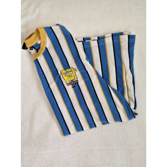 Nickelodeon SpongeBob Blue Yellow Striped T-Shirt Embroidered Bob, Boys Large - Picture 13 of 13